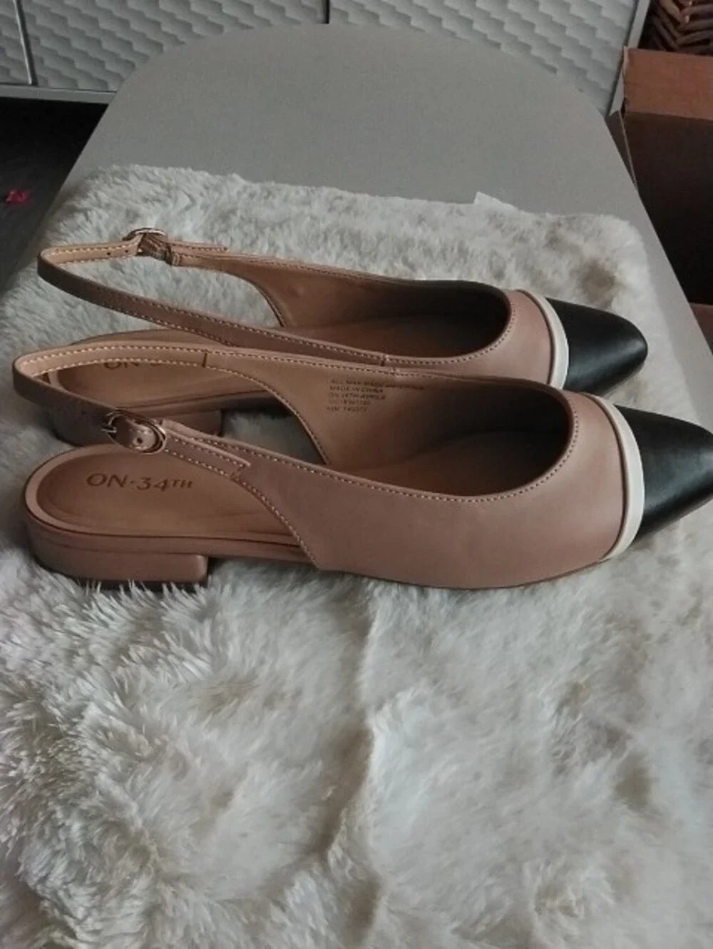 ON-34TH Nude and Black Two-Tone Slingback Flats
